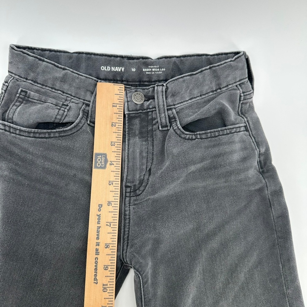 Old Navy Baggy Wide Leg Jeans‎ Girls 10 Black Denim High Rise Built-In Tough - Picture 10 of 12